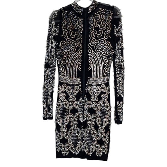 Akira Rare Chunky Beaded Pearl and Bling Gold Accent Mock Neck Dress - Picture 4 of 6